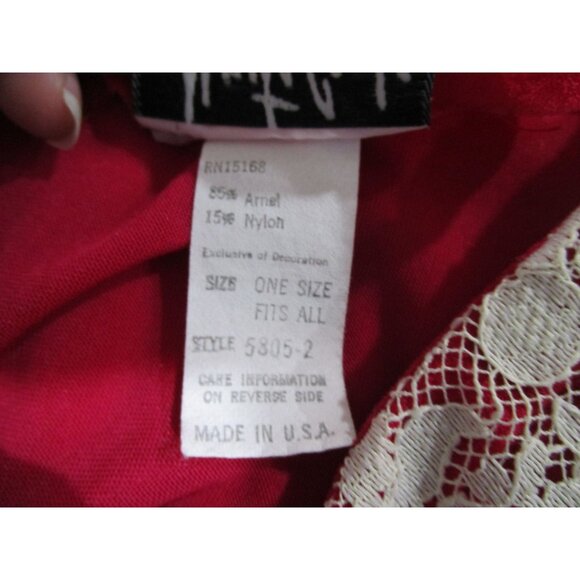 Monte Carlo Raspberry Red Velvet Lace Trim Kaftan House Dress Vintage One Size - Picture 15 of 16